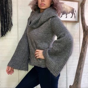 Zara bell sleeve cowl neck knit gray sweater